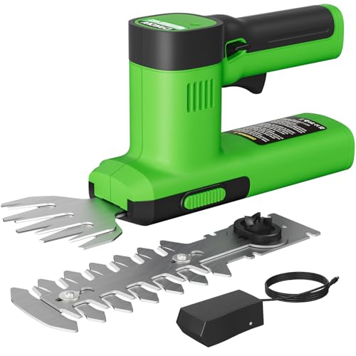 WORFCI 12V Tijeras Cortacésped y Arreglasetos a batería 2000 mAh, 2 en 1 Tijeras de jardín, Longitud de la Cuchilla 12cm y Ancho de la Cuchilla 9,5 cm Verde