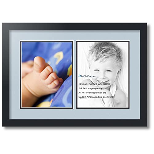 ArtToFrames Collage Photo Frame Double Mat with 2 - 8.5x11 Openings and Satin Black Frame