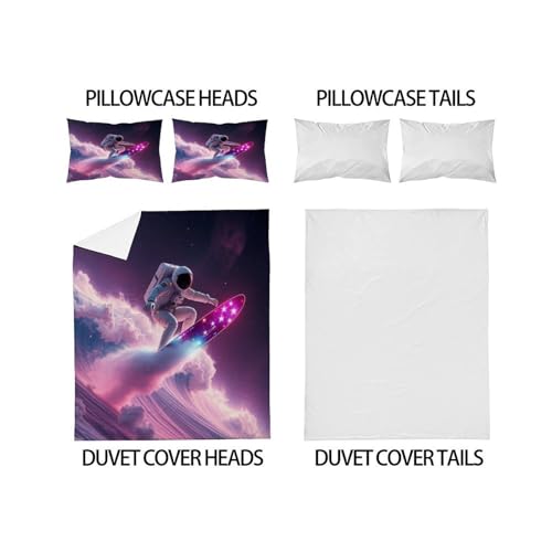 Parure de lit 3 pièces astronaute surfeur en microfibre super king