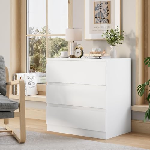 OtterOasis White Wood Dresser for Bedroom, 3 Drawer Dresser for Clothes Storage, Modern Dressers with Wide Drawers, Wide Wooden Chest Drawers for Living Room, Entryway, TV Stand