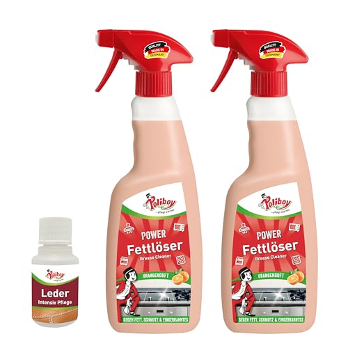 POLIBOY Power Fettlöser - Fettlösender Küchenreiniger - Ideal als Fettentferner in der Küche - 2x 500 ml - Mit Produktprobe - Made in Germany