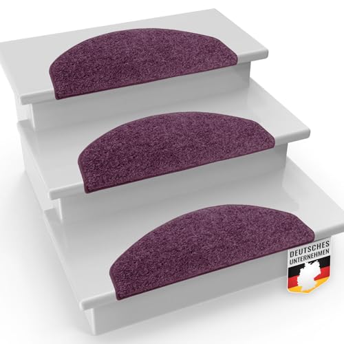 Floordirekt Shaggy-Stufenmatten Barcelona - 1 Stück Set - Treppenmatten in 16 Farben, Strapazierfähig & pflegeleicht, Stufenteppich für Innen (Lila, Halbrund 65 x 23,5 cm)