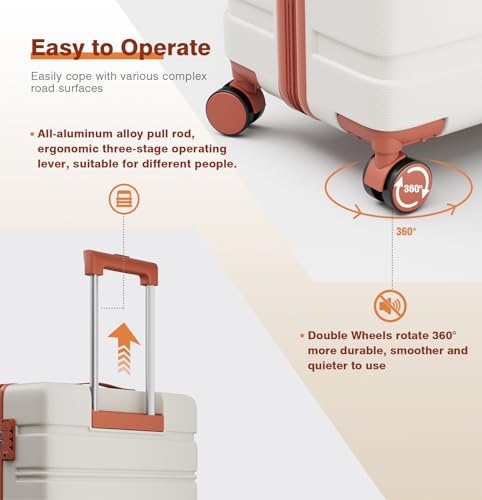 Carry on Luggage Set, 20 Inch Suitcase with 100% PC hardshell, Lightweight TSA Locks Quiet Spinner Wheels Durable Zipper, Travel Luggage for Men and Women, Y01 Beige(20"/DB/TB) Slightly Small4