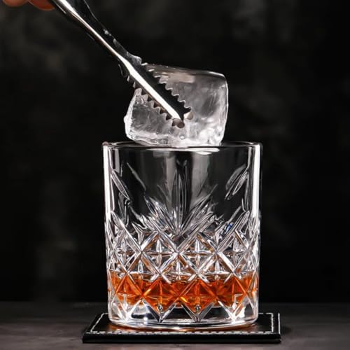 Image of PrimeWorld Crown European Crystal Whiskey Glasses Set of 6 pcs- 300 ml Bar Glass for Drinking Bourbon, Whisky, Scotch, Cocktails, Cognac- Old Fashioned Cocktail Tumblers