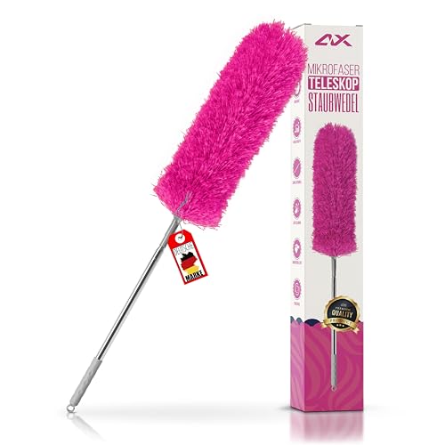 ALX Staubwedel, Waschbar, Mikrofaser, Staubwischer, Teleskop Staubwedel ausziehbar bis 260cm. Stilvolle Reinigung für EIN makelloses Zuhause (Pink)