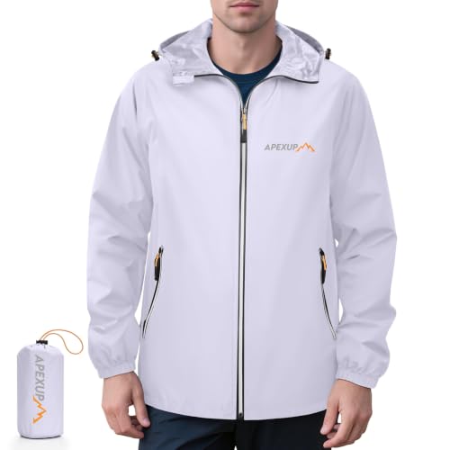 Image of APEXUP Packable Rain Jacket Men Waterproof Lightweight Raincoat with Hood