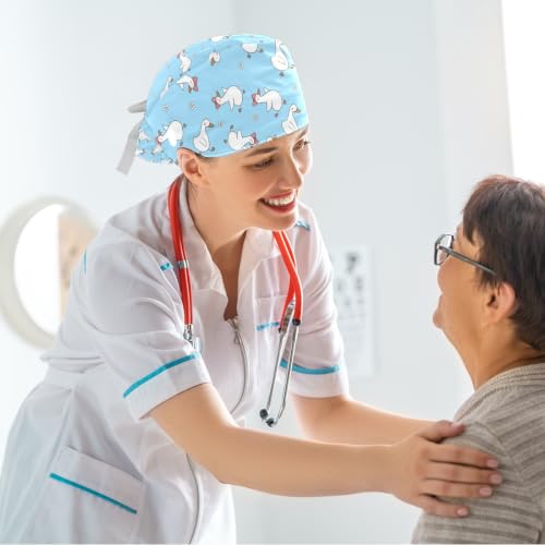 Image of Butterfly Scrub Cap Women with Ponytail & Buttons Adjustable Surgical Nurse Hat with Cotton Sweatband for Long Hair