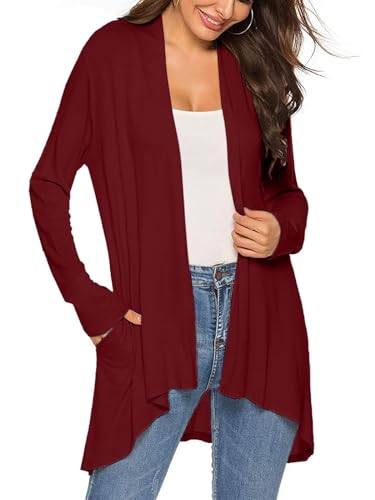Image of Women's Drape Front Open Cardigan Casual Lightweight Long Sleeve Cardigans Flowy Tops with Pockets