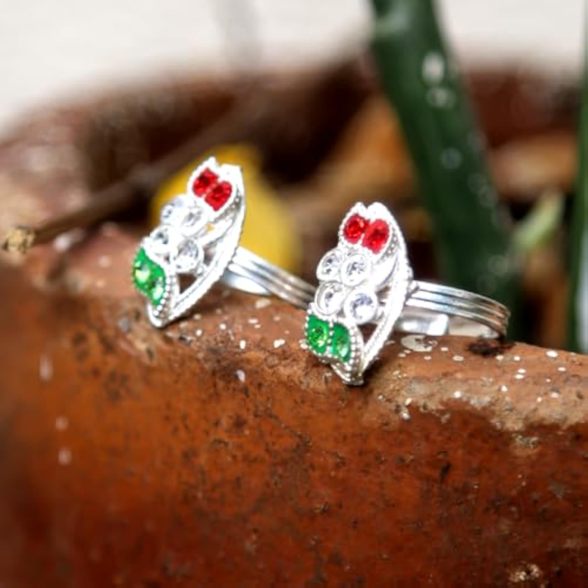 Women's Silver Finish Multi Stone Adjustable Toe Ring Set