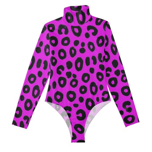 Body de manga larga para mujer GuoChe con cuello alto falso y estampado leopardo rubor