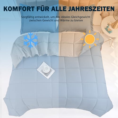 HIG Bettdecke 200x200 cm + 2 Kissenbezüge 80x80cm – Oeko-TEX zertifizierte Blau Sommerdecke, kastenförmig genäht… – Ansicht 2