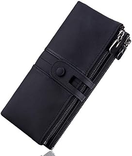 Roulens Genuine Leather Women's Wallets,Multi-Function Slim Bifold Zipper Clutch Purse,Large Capacity Card Holder with RFID (Black)