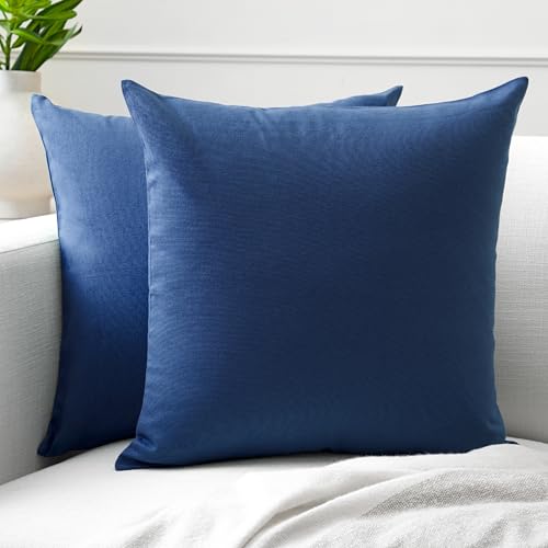 Image of Encasa XO Throw Pillow Covers 12x12 in Set of 2 Cobalt Blue | No Inserts | Cotton Pillow Covers for Living Room, Bed, Sofa, Couch | Decorative Cushion Covers with Improved Zipper