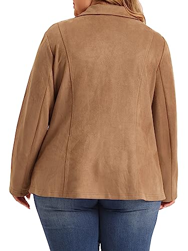 Agnes Orinda Plus Size Faux Suede Jacket for Women Lapel Collar Button Front Long Sleeve Work Casual Blazer Jackets4