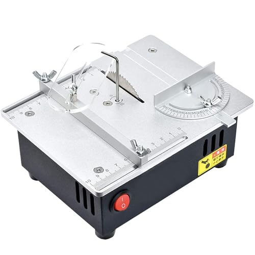 Electric Mini Table Saw for Wood Cutting - 45° Bevel Cut, 7-Level Speed Adjustable up to 5000rpm, Includes Safety Bezel and Vacuum Hose, Ideal for Model Making
