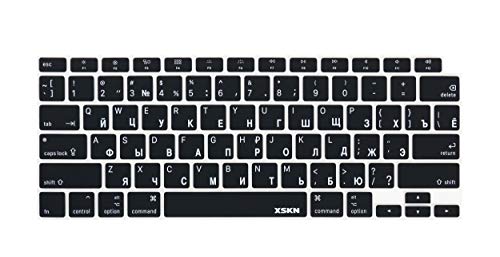 XSKN Russian/English Language Black US Version Silicone Keyboard Cover Skin Compatible with 2020 New MacBook Air 13.3 inch A2179 A2337 with Touch ID Retina Display Keyboard
