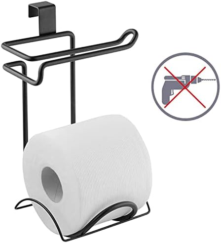Linkidea Toilet Paper Storage Holders, Modern Over The Tank Hanging Toilet Tissue Paper Roll Holder for Bathroom Storage, Holds 2 Rolls Toilet Tissues (Black)