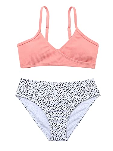 Milumia Girl's Two Piece Swimsuit Wrap V Neck Spaghetti Strap Wireless Bikini Set