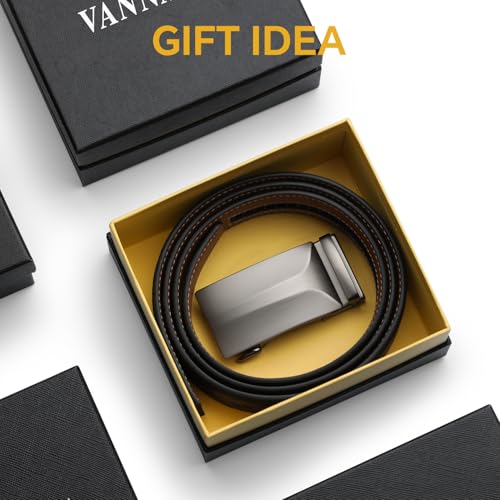 VANNANBA Men's Belt,Ratchet Slide Belts for Men Fashion Leather 1 3/8" Adjustable for Dress Jeans,Micro Size Customized3