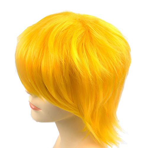 Modernfairy Anime Halloween Wig Yellow For Cosplay Party, Synthetic Layered Short Hair Wigs With Bangs, Pastel Wigs For Women Men Kids #TOP3