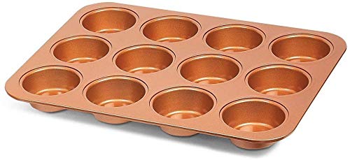 Non Stick Ceramic Coated Copper Muffin Pan 12 Cups Professional Healthy Cupcake Pans Even Baking, Dishwasher And Oven Safe #TOP11