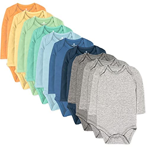 Image of HonestBaby 10-Pack Long Sleeve Bodysuits One-piece 100% Organic Cotton for Infant Baby Boys, Girls, Unisex