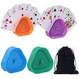 Juguta 4 Stück Kartenhalter Kinder, Dreieckiger Spielkartenhalter, Spielkartenhalter Kunststoff Wiederverwendbar, Kartenhalter für Senioren Erwachsene und Kinder, Spielkartenhalter Freisprech