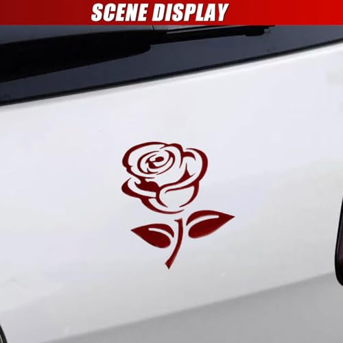 Image of 3D Rose Car Sticker Decal, Waterproof PVC Auto Bumper Stickers, 3.9'' x 3.1'' Cute Flower Car Window Decals, Vehicle Exterior Decoration Accessories for Wall, Mirror, Laptop (Red)