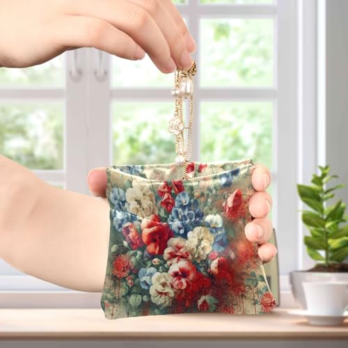 Sweet Pea Watercolor Coin Purse Leather Pouch Change Purse, Squeeze Coin Pouch for Cards, Keys & Lipsticks, Unisex4