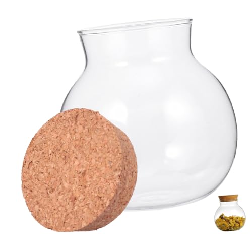 TEHAUX 丸型高ホウケイ酸ガラス保存容器 コルク蓋付き密閉ジャー キッチン用食品貯蔵瓶 穀物 コーヒー豆整理に