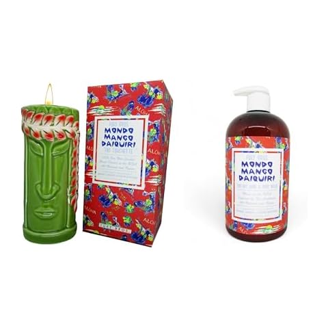 Tiki Cocktail Scented Candle Hand & Body Wash Bundle | Mondo Mango Daiquiri | Mango Papaya & Peach Blossom | Natural Soy Candle | Quality Ingredients | Made in USA | 70 Hr Candle | 16 Oz Wash Cover