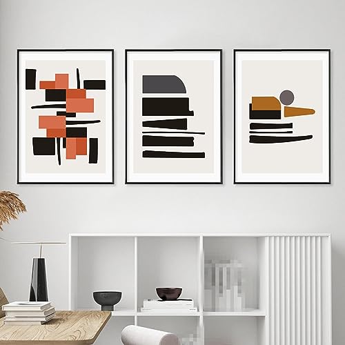 Tableau moderne abstrait géométrique salon lot de 3 affiches décoration murale chambre orange