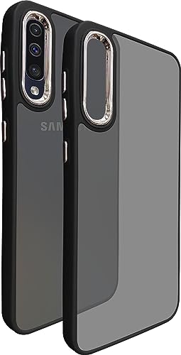 Image of A rtistque Frosted Translucent Back Cover Case for Samsung Galaxy A70 | Electroplated Chrome Ring | Raised Camera Edges for Protection | Smooth Sides TPU - Black
