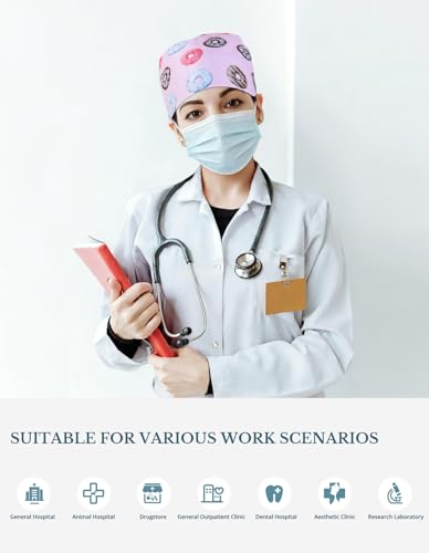 Image of Scrub Caps for Women with Buttons, Classic Surgical Caps | Double-Sided Printed, Adjustable,Long Hours, Sweatbands, Fabric Help Reduce Static Buildup