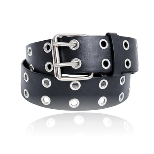 CanQuanSWZX Ceinture Punk Noir à Double Rangée de Clous, Ceinture Cloutée pour Homme et Femme, à Boucle Carrée, Style Rock et Gothique, Longueur 110 cm,...