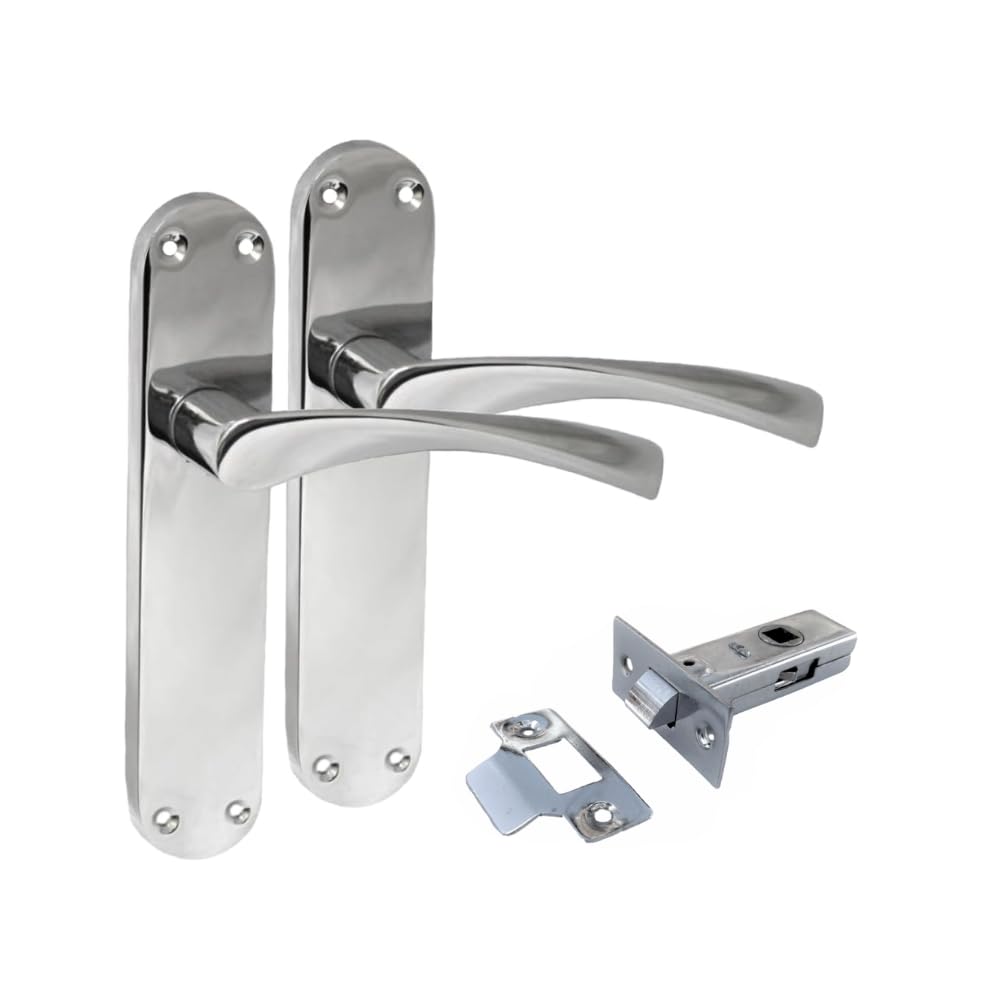 Epsom Door Handle Silver Polished Chrome Twist Lever Set – Long Backplate Design For Interior Use – Includes Tubular Mechanism – 1 Pair