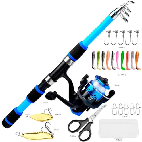 Caña de pescar para niños telescópica con carrete y aparejos de pesca completos para el lago 4