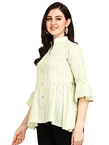 Image of GRECIILOOKS Tops for Women`s | Womens Striped Printed Casual Top for Women | Formal Stylish Bell Sleeve Womens top | Comfortable Rich Vacations and Summer Outfits