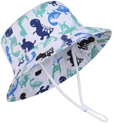 Juenier Baby Sun Protection Hat Wide Brim Summer Bucket Hats Toddler Beach Hat for Boy Girl Adjustable Kid Cap(Dinosaur,S:6M-12M(48cm /18.9"))