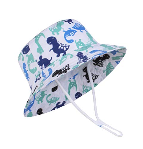 Juenier Baby Sun Protection Hat Wide Brim Summer Bucket Hats Toddler Beach Hat For Boy Girl Adjustable Kid Cap(Dinosaur,S:6M-12M(48Cm /18.9")) #TOP2
