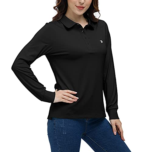 Airike Golf Polo Shirts For Women Long Sleeve Colourful Quick-Dry Workwear & Activewear-Womens Athletic Apparel Black #TOP2