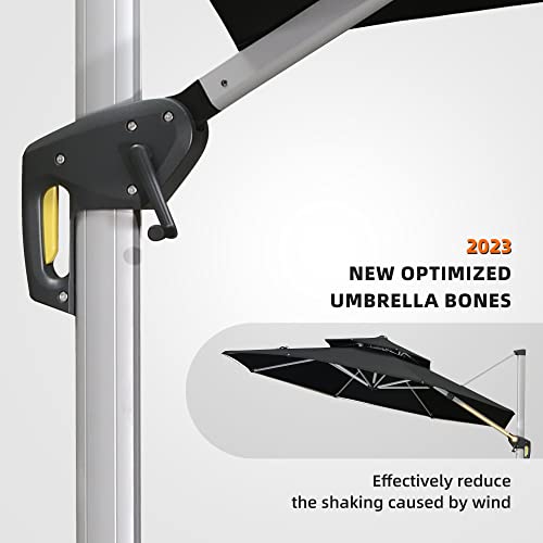 Purple Leaf 12 Feet Double Top Round Deluxe Patio Umbrella Offset Hanging Umbrella Outdoor Market Umbrella Garden Umbrella, Black #TOP5