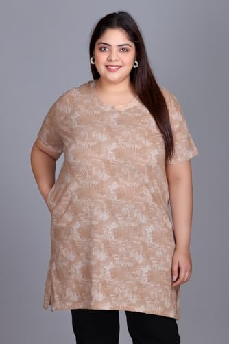 Image of RYSH Women's All-Over Printed Cotton Plus Size Longline T-Shirt with Pockets