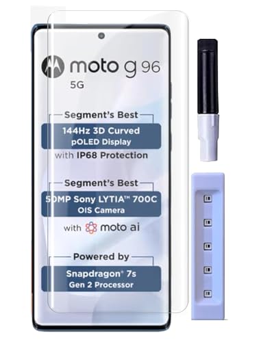 Image of NISHTECH Advanced HD+ Curved UV Tempered Glass Screen Protector Designed for Moto G96 5G|| Full Screen Coverage with Easy Installation Kit (Anti-Scratch)