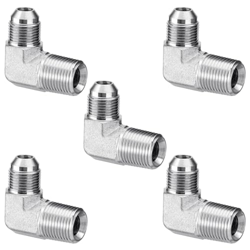 Image of 5 Pack 90 Degree Elbow Hydraulic Adapter Fittings: 1 /2 inch JIC Male x 1 /2 inch NPT Male, with Protection Cover Hydraulic Hose Crimp Connectors