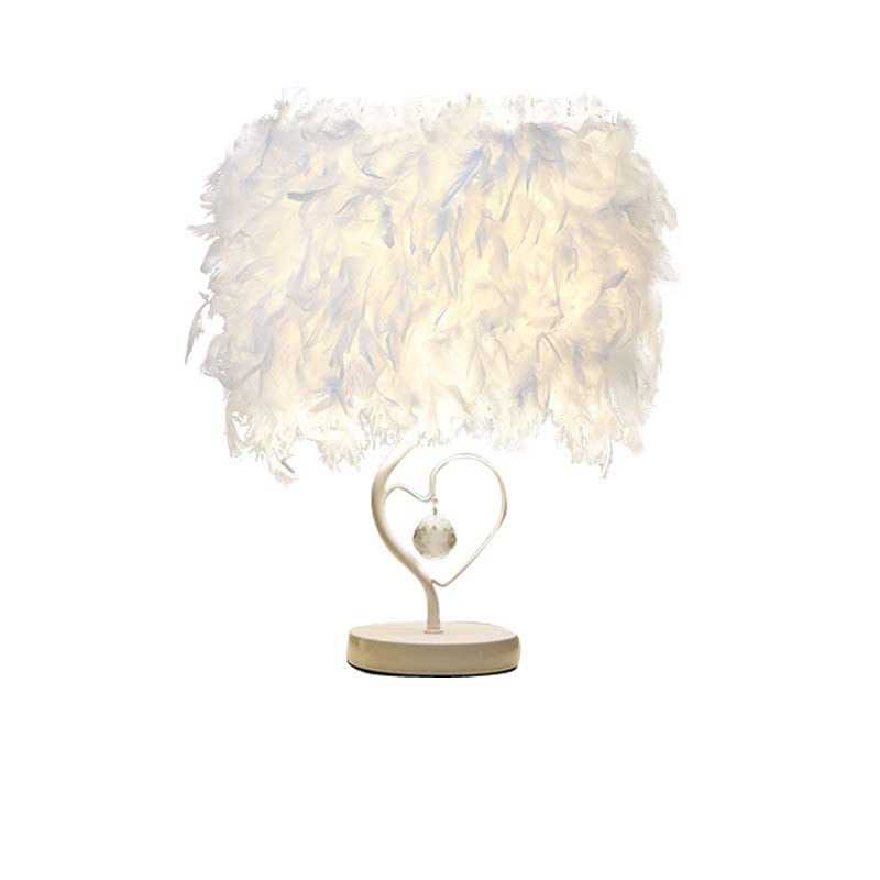 Elegant White Feather Lamp with Cloud Lampshade for Bedside Table Bedroom, Living Room - Romantic Decor, Medium
