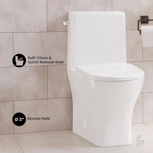 Swiss Madison Sublime II One-Piece 12\" Rough-in 1.28 GPF Left Flush Round Compact Toilet in Glossy White