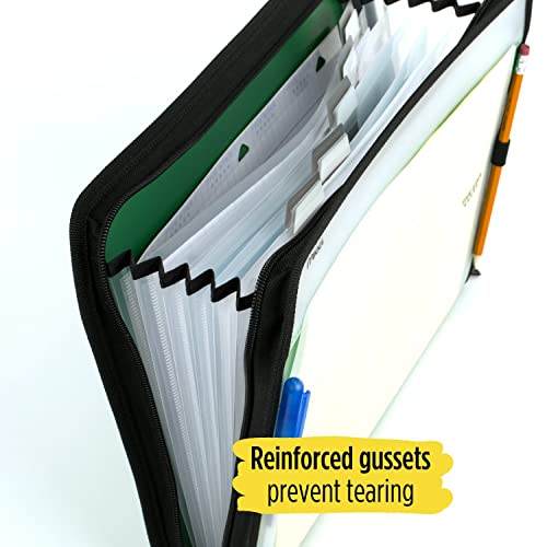 Five Star 7-Pocket Expanding File Organizer, Plastic Expandable File Folders With Customizable Tabs & Clear Cover, Holds 11" X 8-1/2", Zipper Closure, Seaglass Green (72707) #TOP3