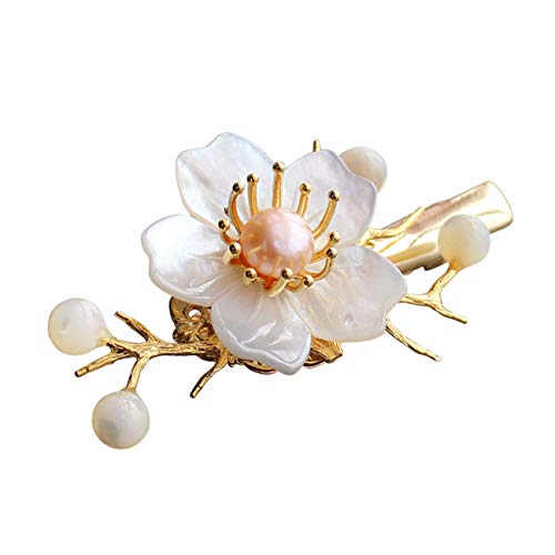 Pearl Shell Hairpin Hair Clip Hair Sticks Pins Brooch Breastpin Chignon Vintage Decor Chinese Traditional Style (L: 5.2 cm x W: 3.2 cm)
