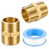 2 Stück Doppelnippel 3/4 Zoll(Ø25mm),Messing Doppelnippel Fitting G3/4" (Ø25 mm) Verbindungsstück Muffe Adapter Gewindefitting mit Gewindedichtband für Trinkwasser Wasserleitung